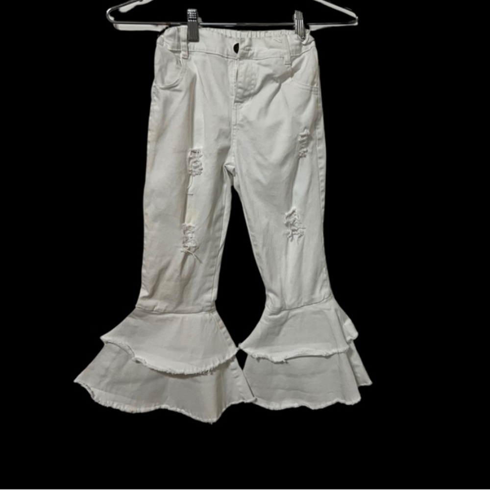 Flare White Ruffled Pants